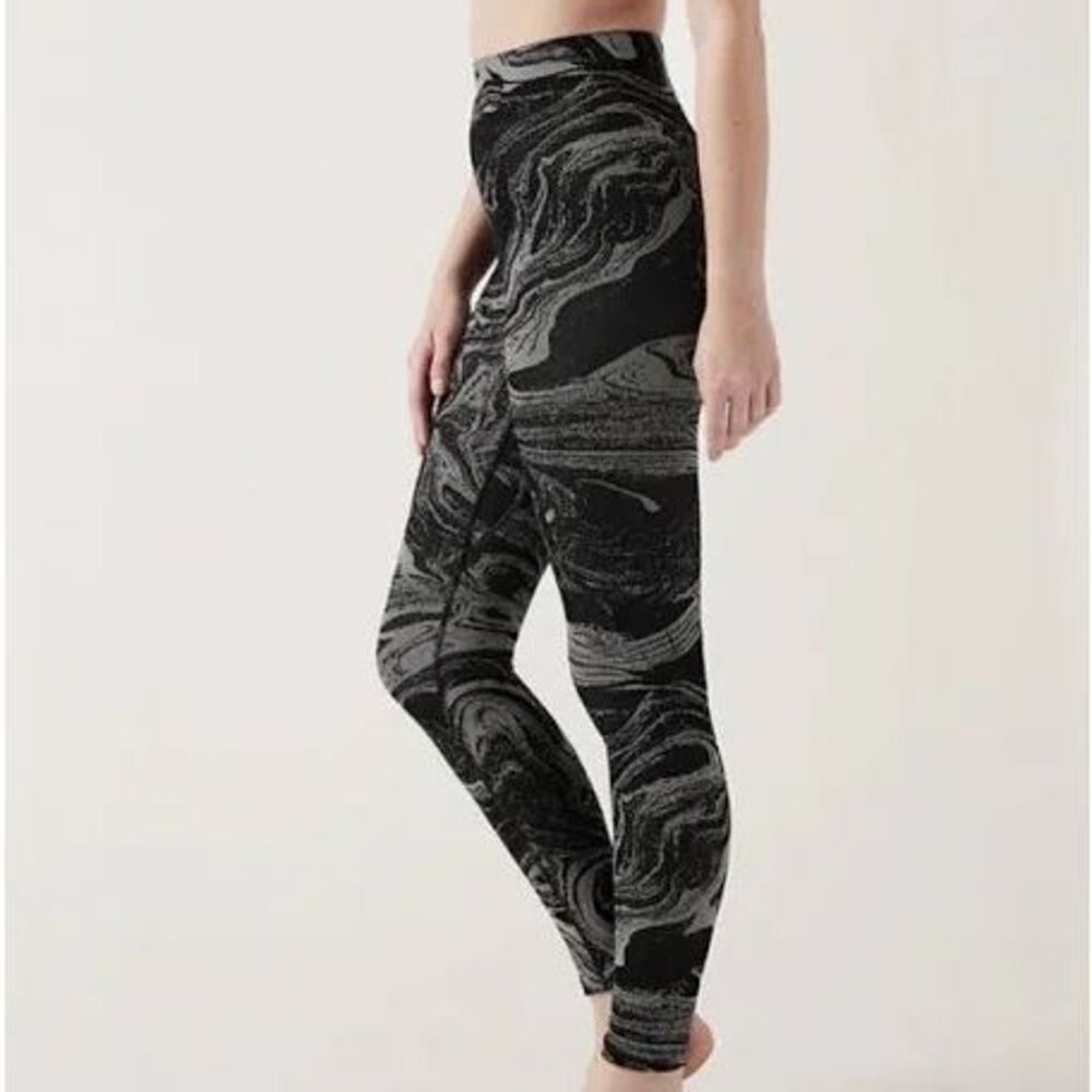 Athleta Aurora Shine Tights Size Xs Black Marble Metallic Silver High Rise